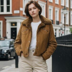 Vintage Y2K US POLO ASSN. camel tan corduroy shearling zip up jacket medium nwt